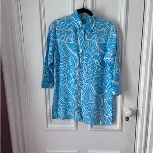 Foxcroft Women’s Cole Linen 3/4 Sleeve Tropic Zebra Shaped Fit Blouse Size 6